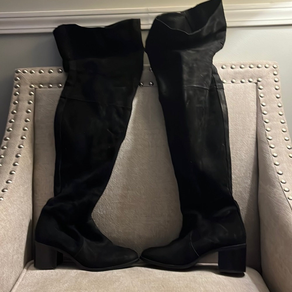 Black suede leather knee high boots